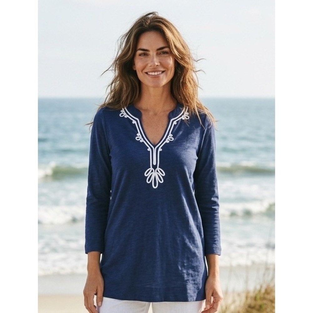 New Lily Pulitzer Small Kaia Tunic V-Neck Top Size S Navy White Shirt Blouse